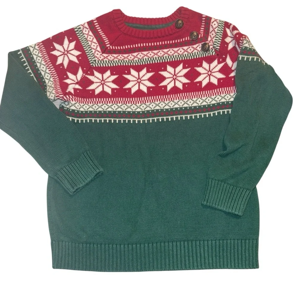 Gymboree Christmas sweater vintage fair‎ isle green red snowflake photo size 7
